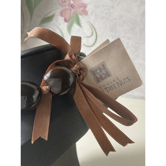 Genuine Kukui Tree Nut Necklace With Brown Ribbon #2 - Picture 5 of 5
